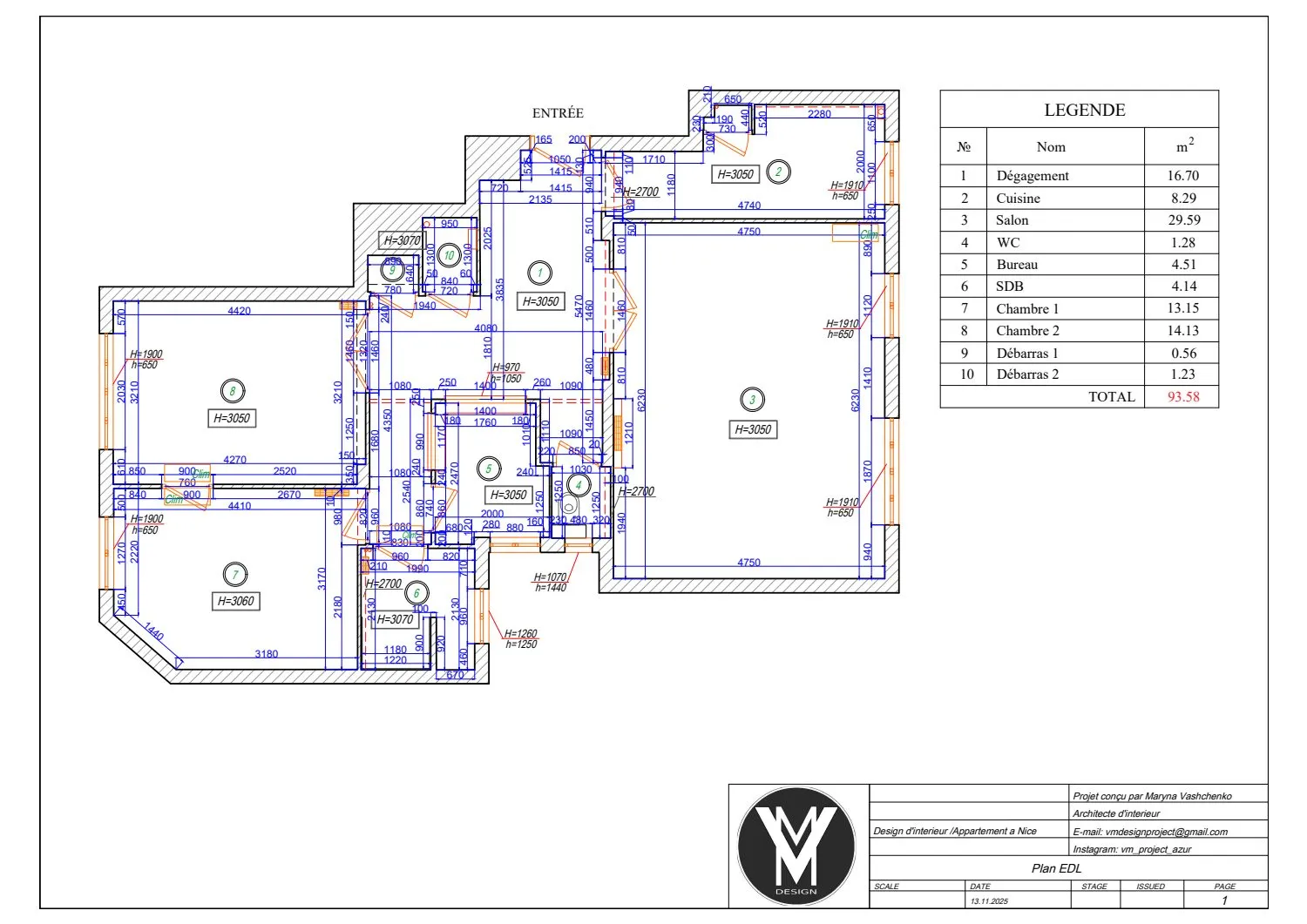 Appartement rue Verdi — working drawing