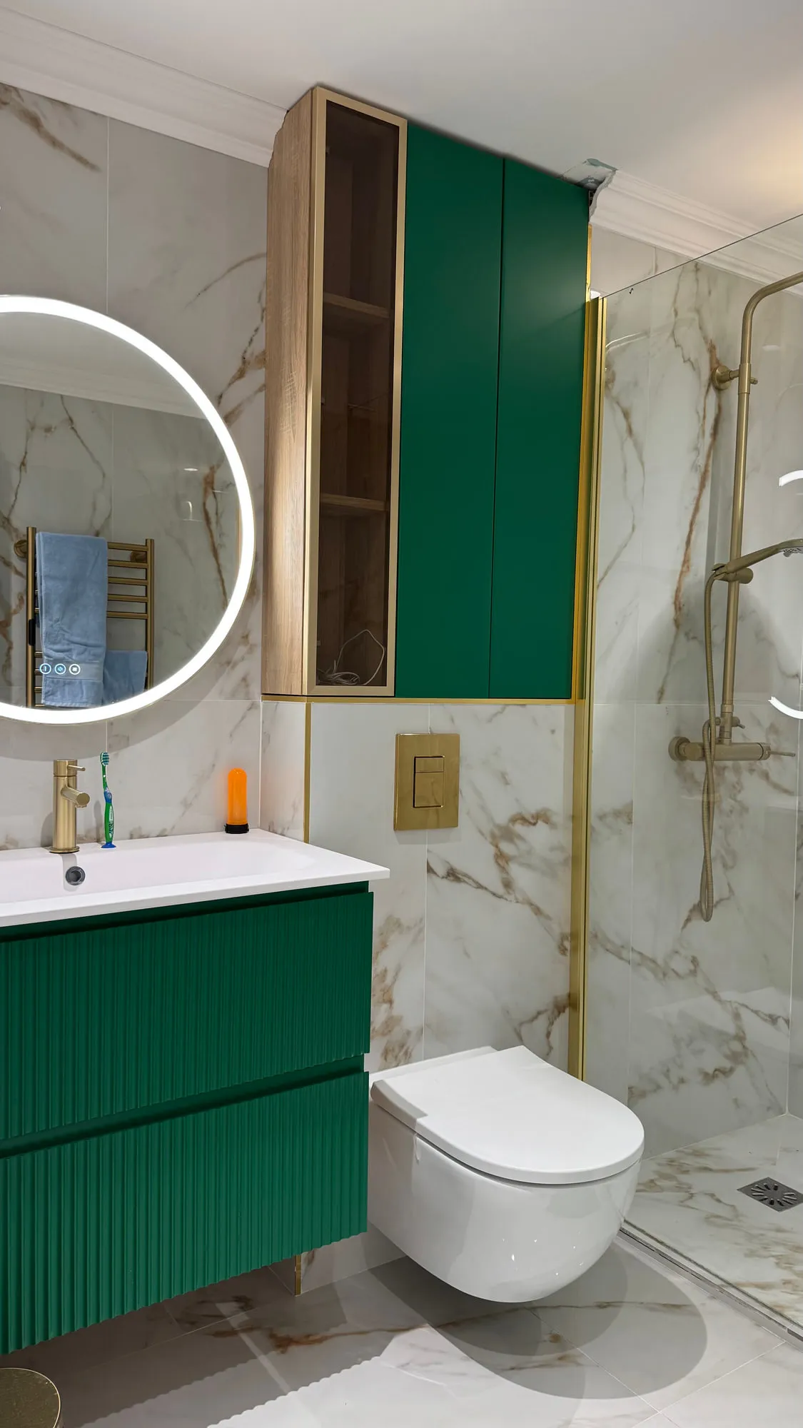 La Villa — marble, brass and lacquered joinery in the finished villa