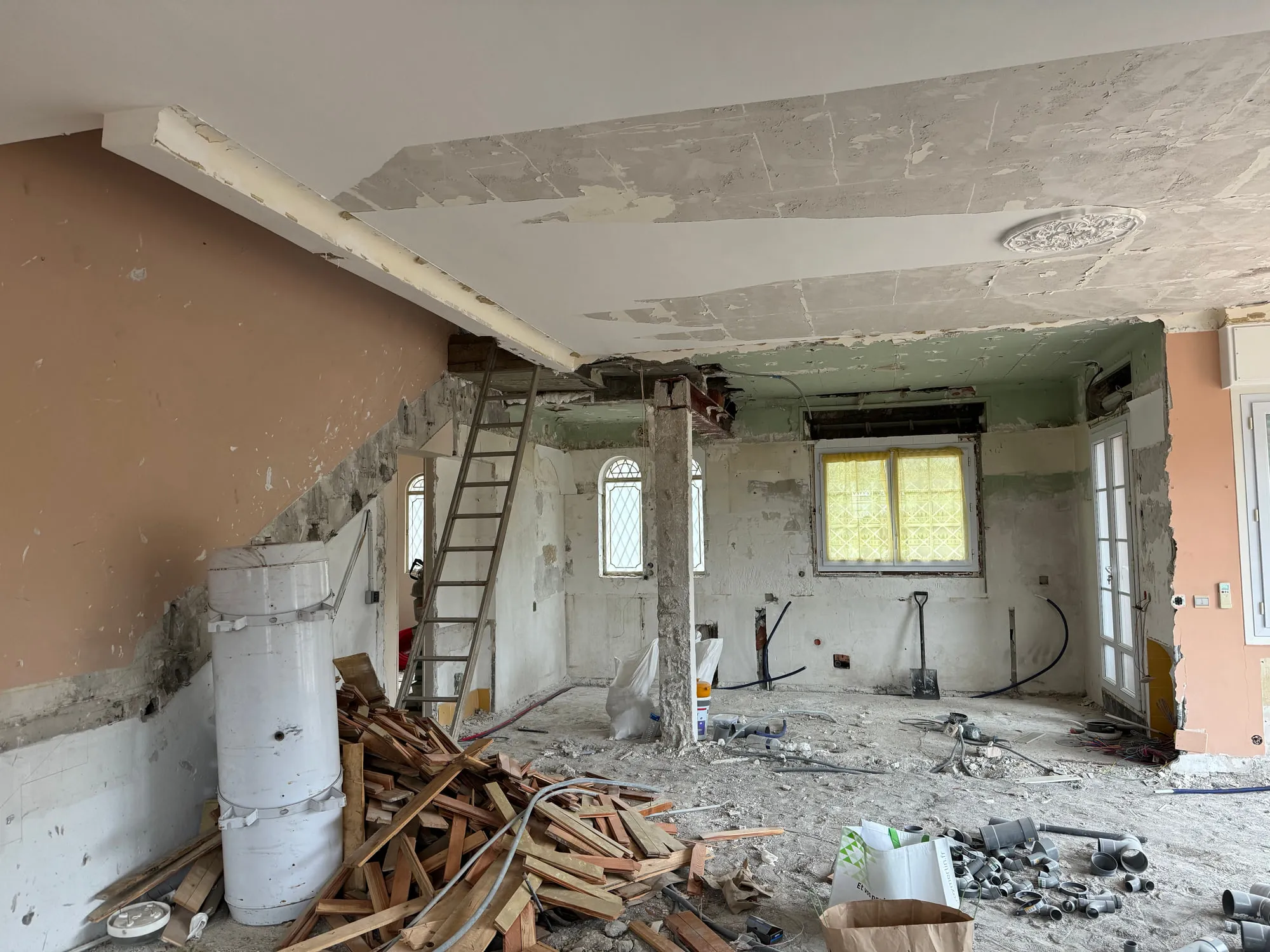 La Villa — the villa stripped back to structure during the works